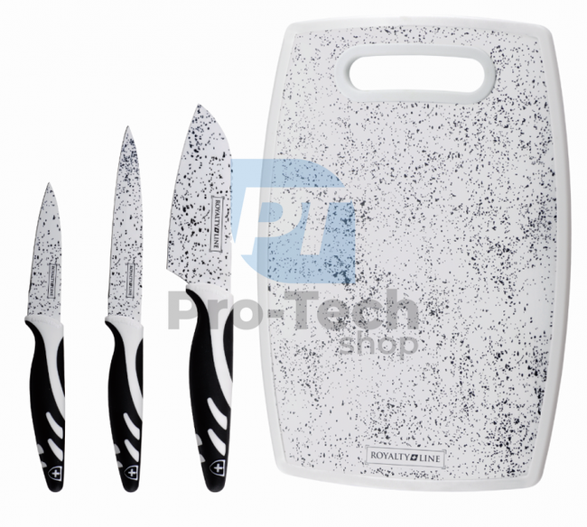 4-dílná sada kuchyňských nožů s prkénkem ROYALTY LINE White 50504