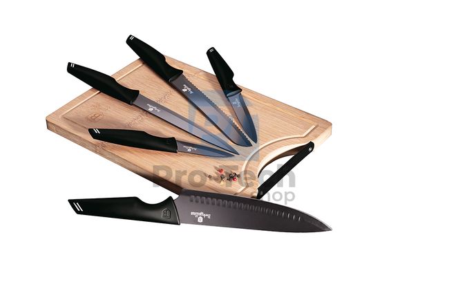 6dílná sada kuchyňských nerezových nožů s deskou na krájení BLACK 20470