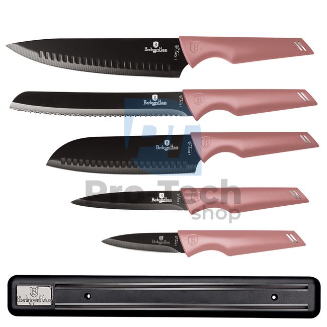 6dílná sada kuchyňských nerezových nožů s magnetickým držákem PINK 19959