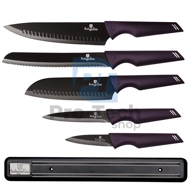 6dílná sada kuchyňských nerezových nožů s magnetickým držákem PURPLE 20272