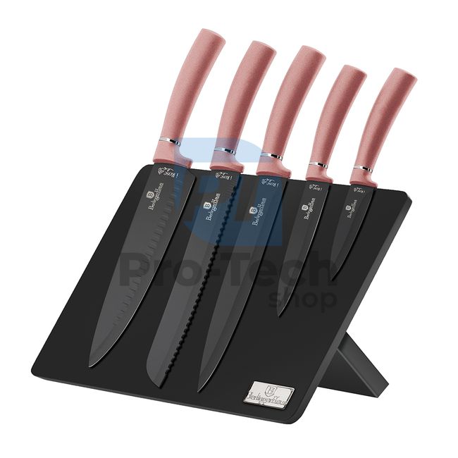 6dílná sada kuchyňských nerezových nožů s magnetickým stojanem PINK 19962