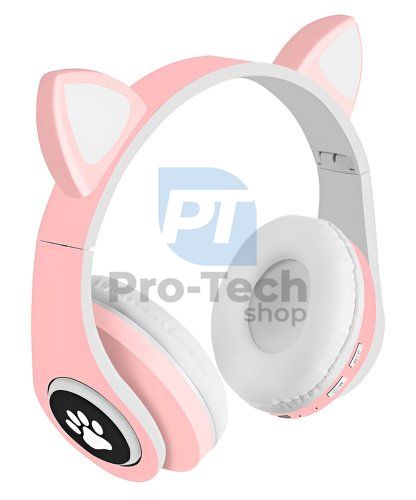 Bezdrátová sluchátka s kočičíma ušima - růžová 73987