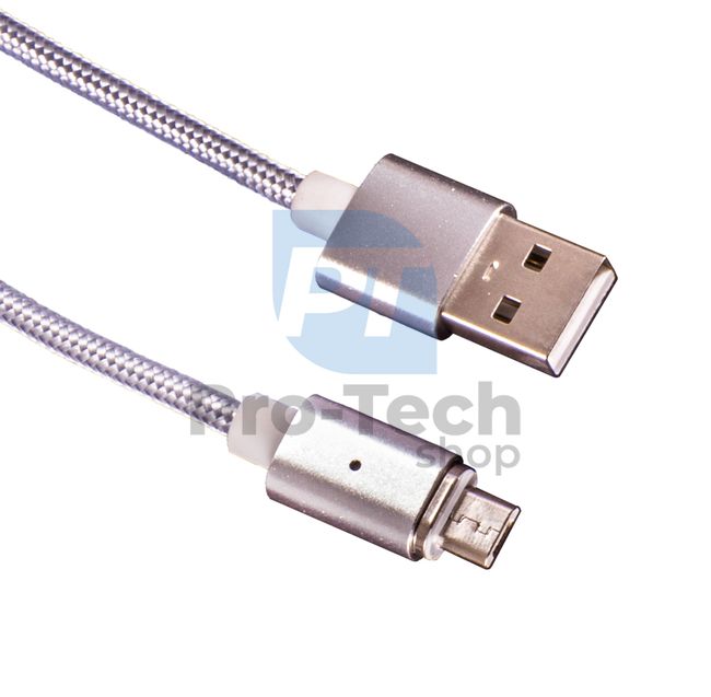 Magnetický MicroUSB kabel A-B, 1m, opletený 72387