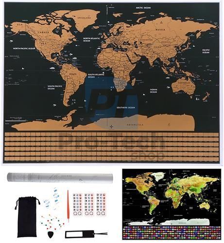 Mapa světa - stírací s vlajkami + příslušenství 74593