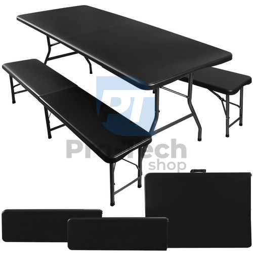 Skládací zahradní stůl 180 cm + 2 lavice - černý 75154
