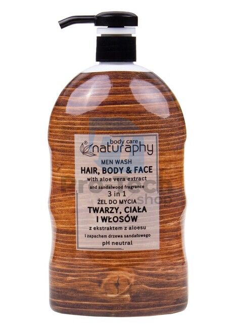 Sprchový gel, šampon a gel na tvář pro muže 3v1 santalové dřevo Body care Naturaphy 1000ml 30126