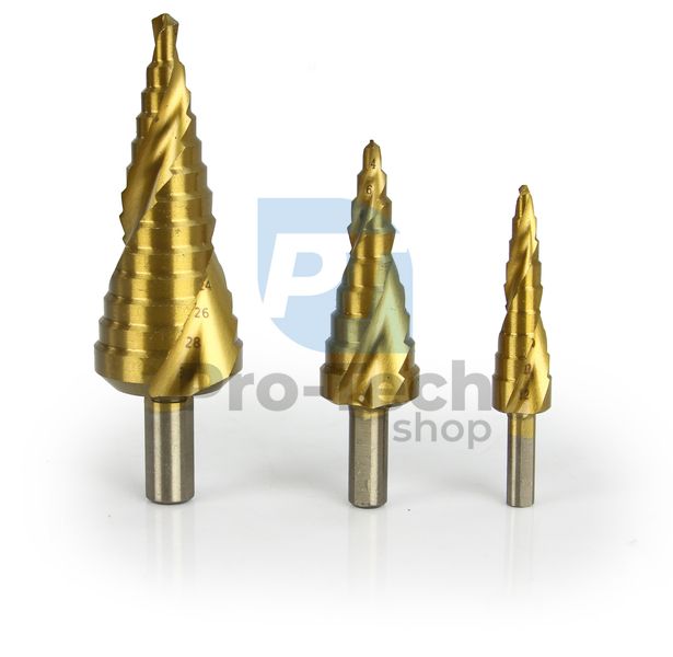 Stupňovité vrtáky do kovu spirálové 3ks 4-12, 4-20, 6-30mm 14235