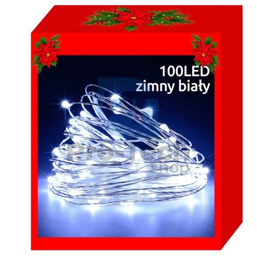Světelný řetěz 100 LED na drátku - chladná bílá - na baterie 75253