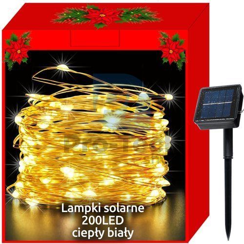 Vánoční osvětlení - solární - drátky 200 LED teplá bílá 75465