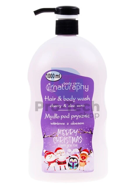 Vánoční sprchový gel a šampon 2v1 třešeň s extraktem aloe vera Naturaphy 1000ml 30285