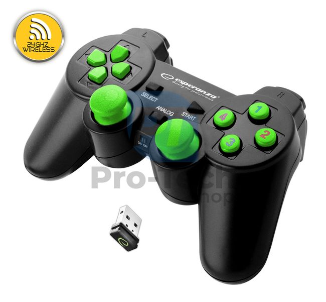 Vibrační bezdrátový gamepad PC/PS3 USB GLADIATOR, černo-zelený 72645